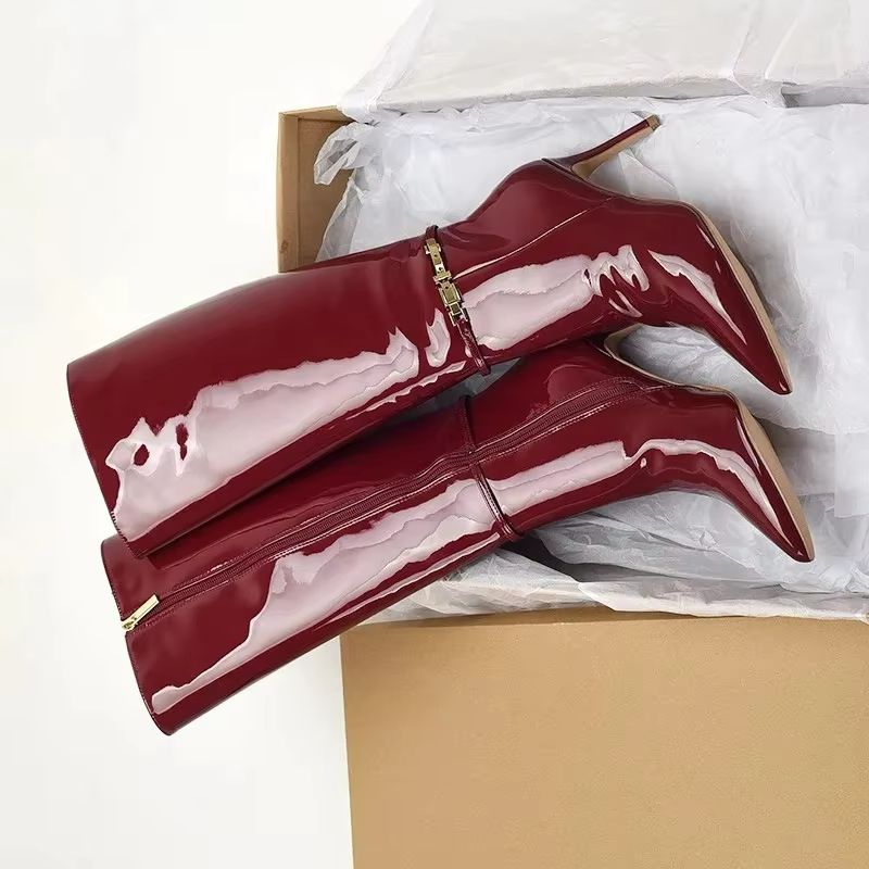 Leather Classic Strap - أحذية نسائية طويلة جديدة بكعب عالٍ